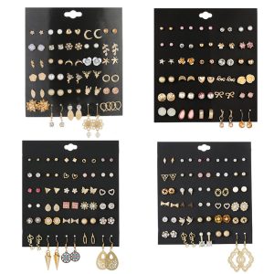 European and American fashion floret diamond-encrusted January alloy earring set 30 pairs of Amazon eaby new cross-border supply