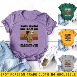 Amazon Independent Station sloth hiking team Travel sloth Fun Printed Short-sleeved Casual Women's T-shirt