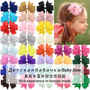 40 colors Amazon hot sale six ears solid color fishtail bow hairpin hair accessories rib ribbon European and American children's hair accessories